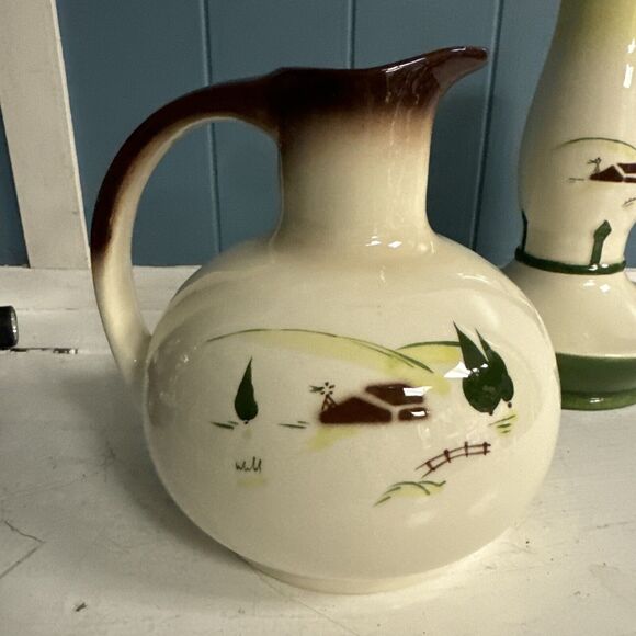 BROCK of CALIFORNIA Open Carafe Harvest Brown 7” Jug + RARE Hurricane Lamp Vtg - Picture 3 of 9